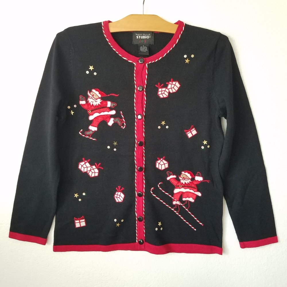 Vtg Design Original Studio Joy Womens S Ugly Christmas Sweater Ice Skating Santa